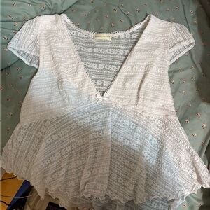 Lace Peplum V-Neck Women's Blouse in White